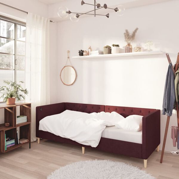 vidaXL Lova su čiužiniu ir USB i&scaron;vestimi, violetinė, 90x200cm, audinys