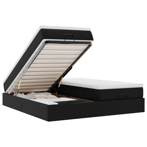 vidaXL Osmanų lovos rėmas su čiužiniais, juodas, 160x200cm, dirbt. oda