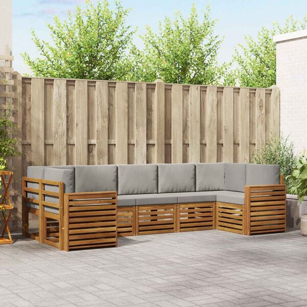 vidaXL Sekcijos sofų komplektas 7 pcs Natūrali ir &scaron;viesiai pilka