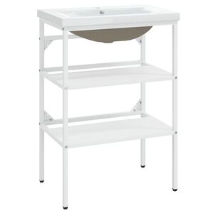 vidaXL Vonios praustuvo rėmas su įmontuotu praustuvu, baltas, geležis