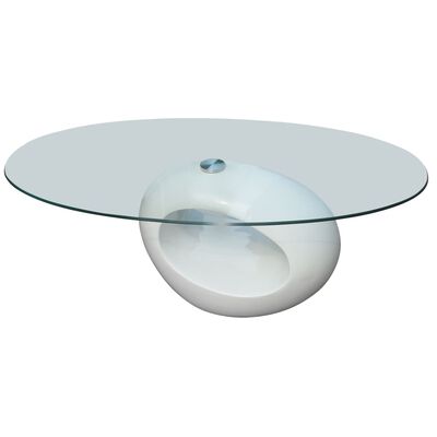 vidaXL Kavos stal. su ovaliu stikliniu stalv., ypač blizgus, baltas