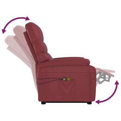 vidaXL Atsistojantis masažinis krėslas, raudonojo vyno, dirbtinė oda
