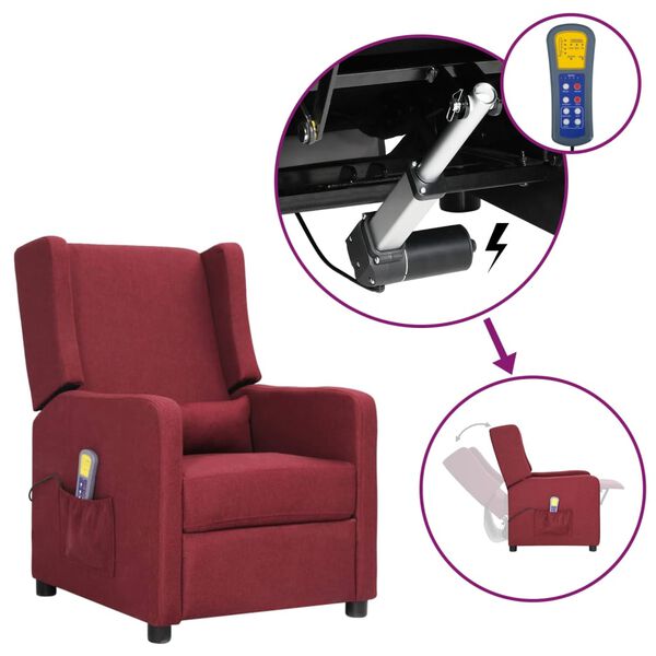 vidaXL Atsistojantis masažinis krėslas, raudonojo vyno, audinys