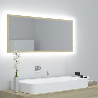 vidaXL Vonios kambario LED veidrodis, ąžuolo, 100x8,5x37cm, akrilas