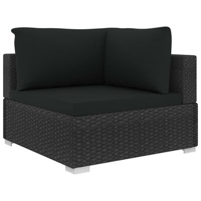 vidaXL Sodo baldų komplektas su pagalvėmis, 11 dalių, juodas, ratanas