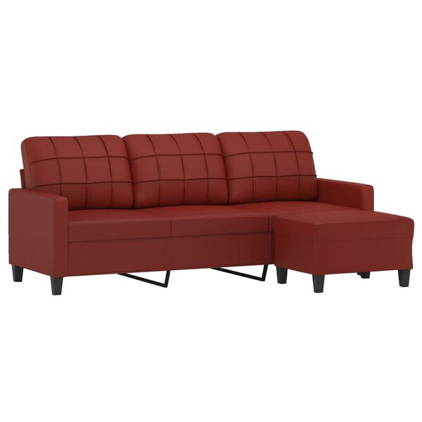 vidaXL Trivietė sofa su pakoja, raudonojo vyno, 180cm, dirbtinė oda
