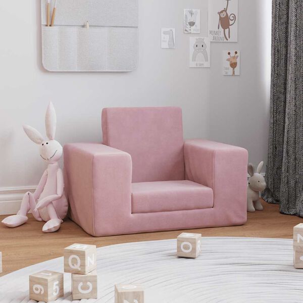 vidaXL Vaikiška sofa-lova, rožinės spalvos, minkštas pliušas