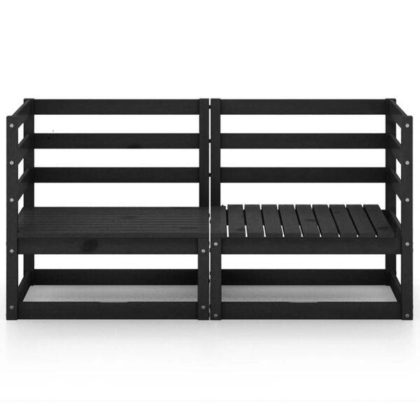 vidaXL Dvivietė sodo sofa, juodos spalvos, pušies medienos masyvas