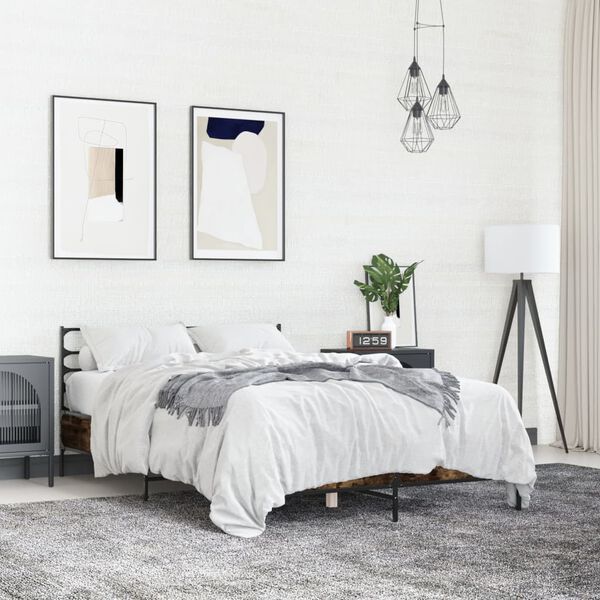 vidaXL Lovos rėmas, dūminio ąžuolo, 140x190cm, mediena ir metalas