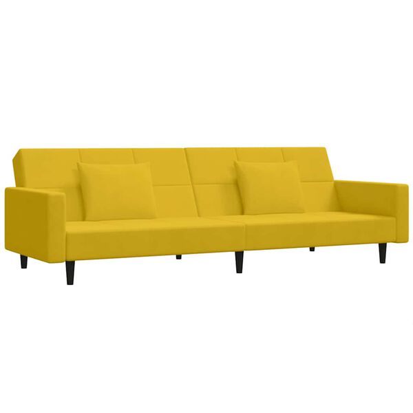 vidaXL Dvivietė sofa-lova su dvejomis pagalvėmis, geltona, aksomas