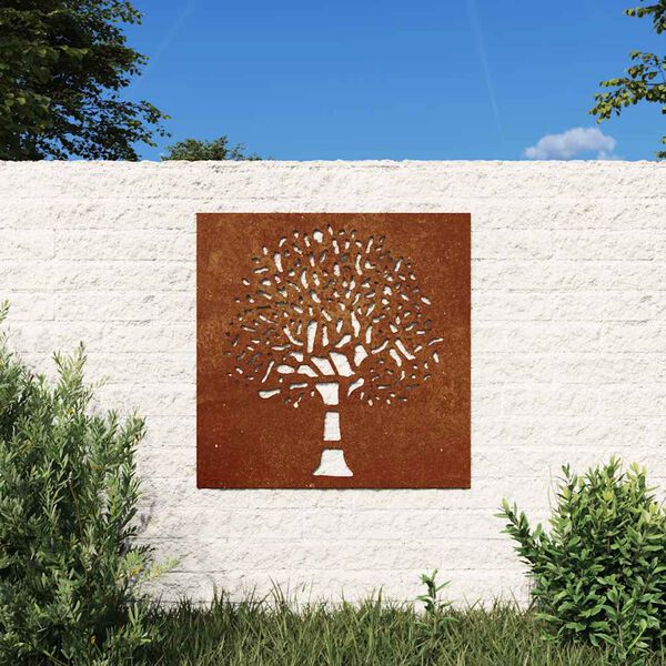 vidaXL Sodo sienos dekoracija, 55x55cm, corten plienas, medžio dizaino