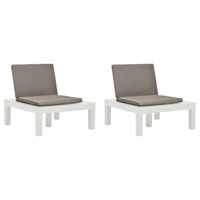 vidaXL Sodo poilsio kėdės su pagalvėlėmis, 2vnt., baltos, plastikas