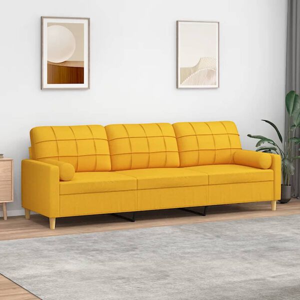 vidaXL Trivietė sofa su pagalvėmis, &scaron;viesiai geltona, 210cm, audinys
