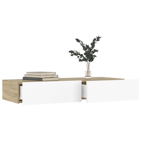 vidaXL Televizoriaus spintelė su LED, balta ir ąžuolo, 90x35x15,5cm