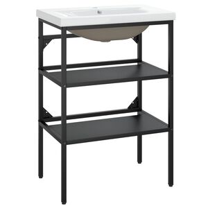 vidaXL Vonios praustuvo rėmas su įmontuotu praustuvu, juodas, geležis