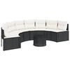 vidaXL Sodo sofa su stalu/pagalvėlėmis, juoda, poliratanas, pusapvalė