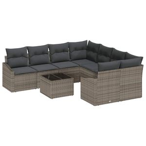 vidaXL Sofos komplektas su pagalve su pagalve 9 pcs Pilka poliratanas