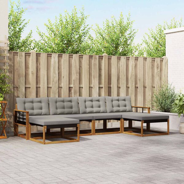 vidaXL Lauko sofos komplektas 6 pcs Natūrali ir &scaron;viesiai pilka