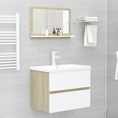 vidaXL Vonios kambario veidrodis, baltas ir ąžuolo, 60x10,5x37cm, MDP