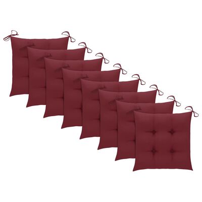 vidaXL Sodo kėdės su vyno raudonomis pagalvėlėmis, 8vnt., tikmedis