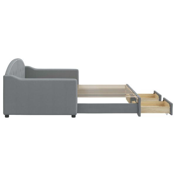 vidaXL ku&scaron;etė su dėtuvėmis ir stalčiais be čiužinio &scaron;viesiai pilka