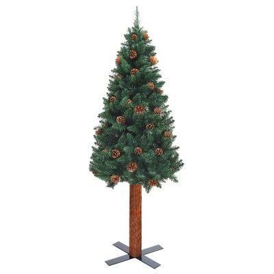 vidaXL Kalėdų eglutė su tikra mediena ir kankorėžiais, žalia, 150cm