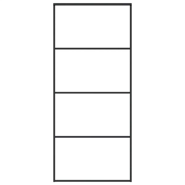 vidaXL Stumdomos durys, juodos, 90x205cm, ESG stiklas ir aliuminis