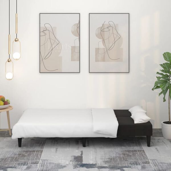 vidaXL Dvivietė sofa-lova, juodos spalvos, mikropluo&scaron;to audinys
