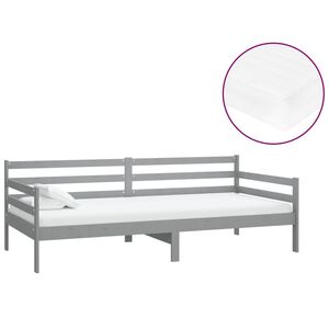 vidaXL Lova su čiužiniu, pilka, 90x200cm, pu&scaron;ies medienos masyvas