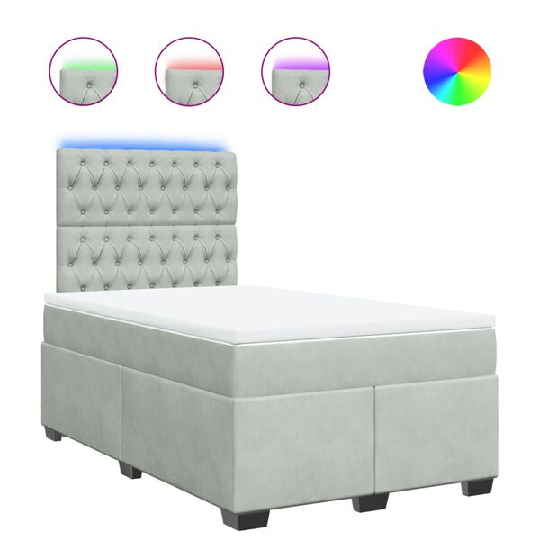 vidaXL Lova su spyruoklėmis ir čiužiniu, pilka, 120x190cm, aksomas