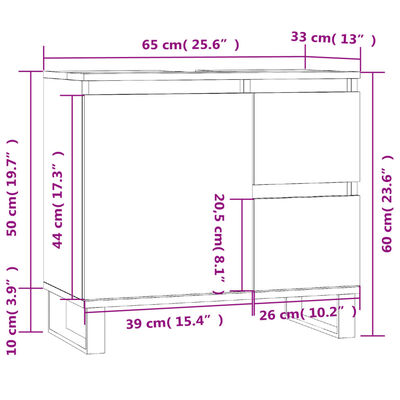vidaXL Vonios kambario spintelė, juoda, 65x33x60cm, apdirbta mediena