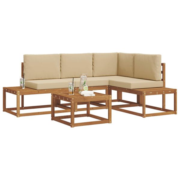 vidaXL Lauko sofos komplektas 5 Vienetas Natūralus ir bežinis