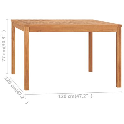 vidaXL Sodo valgomojo stalas, 120x120x77cm, tikmedžio medienos masyvas