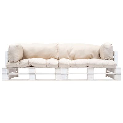 vidaXL Sodo sofos komplektas iš palečių su pagalvėmis, 2 dalių, pušis