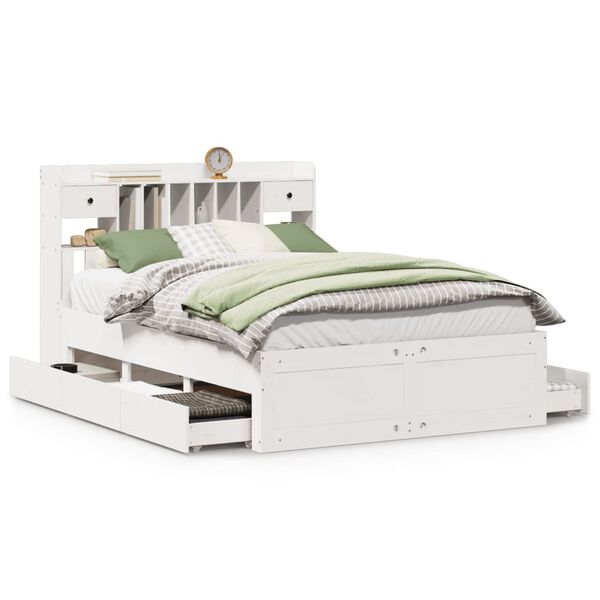 vidaXL Lova su knygų spinta be čiužinio, balta, 150x200cm, pu&scaron;is