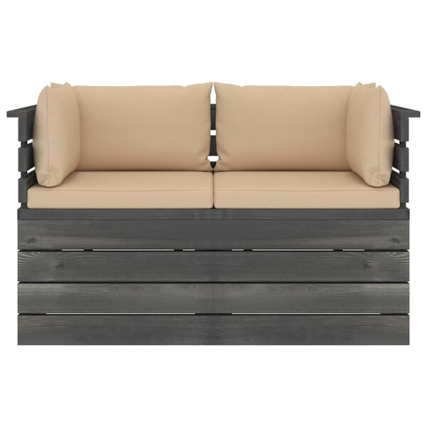 vidaXL Dvivietė sodo sofa i&scaron; palečių su pagalvėlėmis, pu&scaron;ies mediena