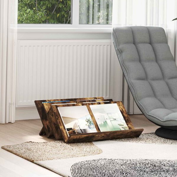 vidaXL Žurnalų stovas su lentyna Rūkyta ąžuolas 65 x 53 x 28,5 cm