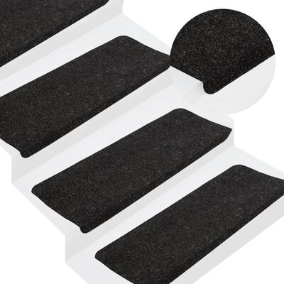 vidaXL Lipnūs laiptų kilimėliai, 15vnt., antracito, 65x24,5x3,5 cm
