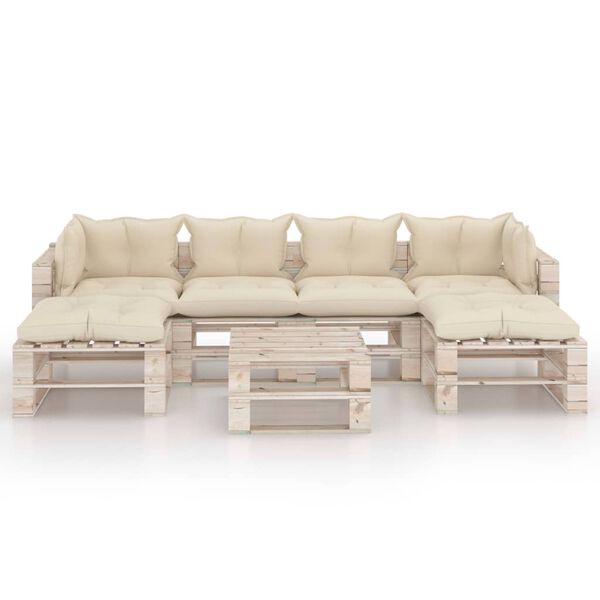 vidaXL Sodo komplektas i&scaron; palečių su pagalvėlėmis, 7 dalių, pu&scaron;is