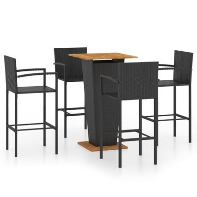 vidaXL Sodo baro baldų komplektas, 5 dalių, juodos spalvos