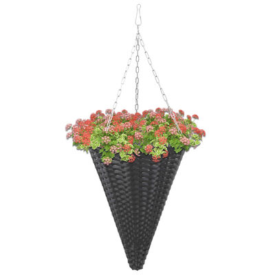 vidaXL Pakabinami krepšiai gėlėms, 2vnt., juodos spalvos, poliratanas