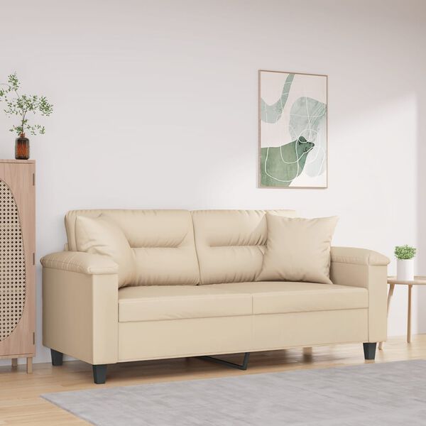 vidaXL Dvivietė sofa su pagalvėmis, kreminė, 140cm, audinys