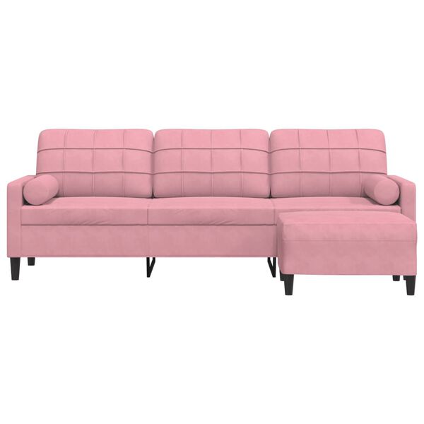 vidaXL Trivietė sofa su pakoja, rožinės spalvos, 210cm, aksomas