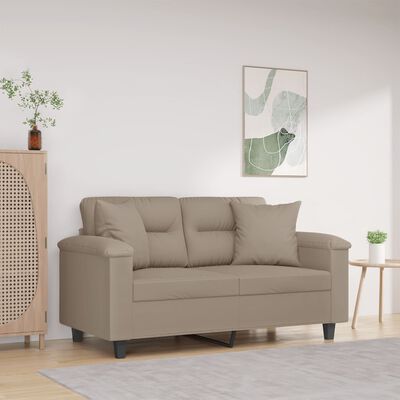vidaXL Dvivietė sofa su pagalvėmis, taupe, 120cm, mikropluošto audinys