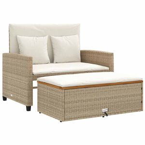 vidaXL Dvivietė sodo sofa su pagalvėlėmis, smėlio, poliratanas/akacija