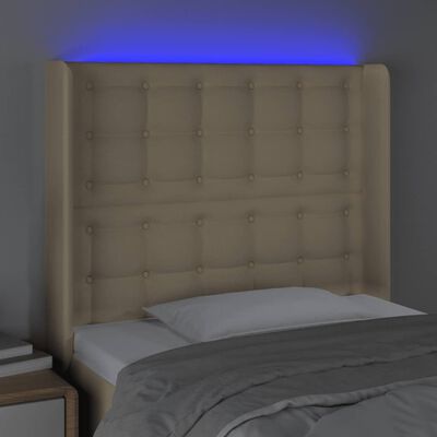 vidaXL Galvūgalis su LED, kreminės spalvos, 83x16x118/128cm, audinys