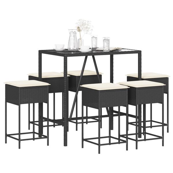 vidaXL Sodo komplektas su pagalvėlėmis, 7 dalių, juodas, poliratanas