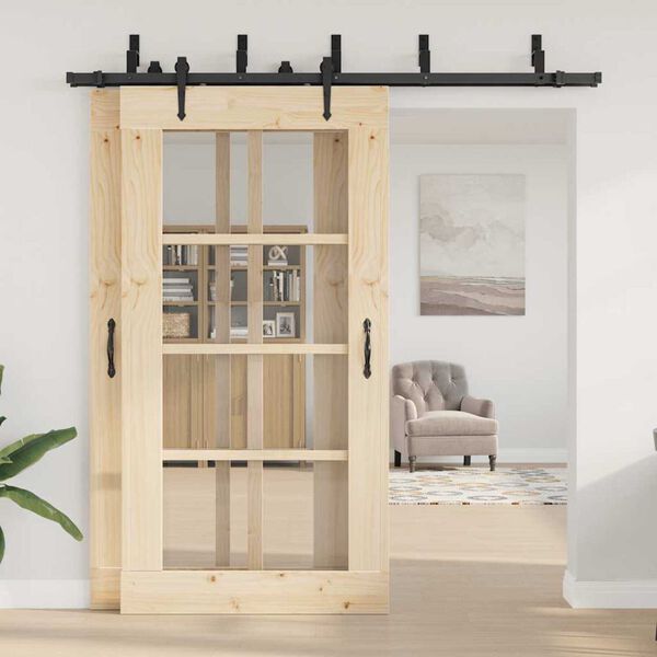 vidaXL Stumdomų durų įrangos rinkinys, juodos sp., 213,5cm, plienas