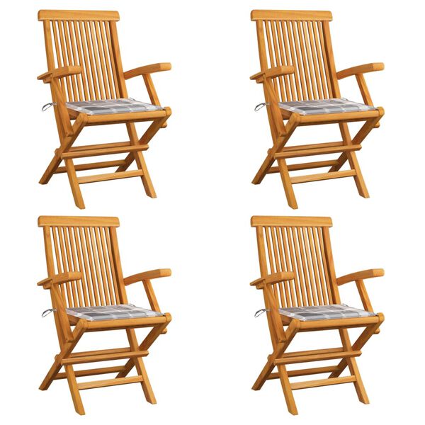 vidaXL Sodo kėdės su languotomis pagalvėmis, 4vnt., tikmedžio masyvas