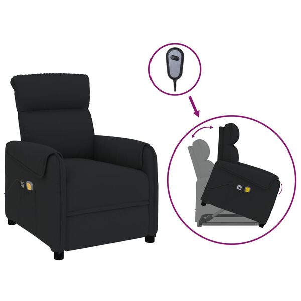 vidaXL Atsistojantis masažinis krėslas, juodos spalvos, audinys